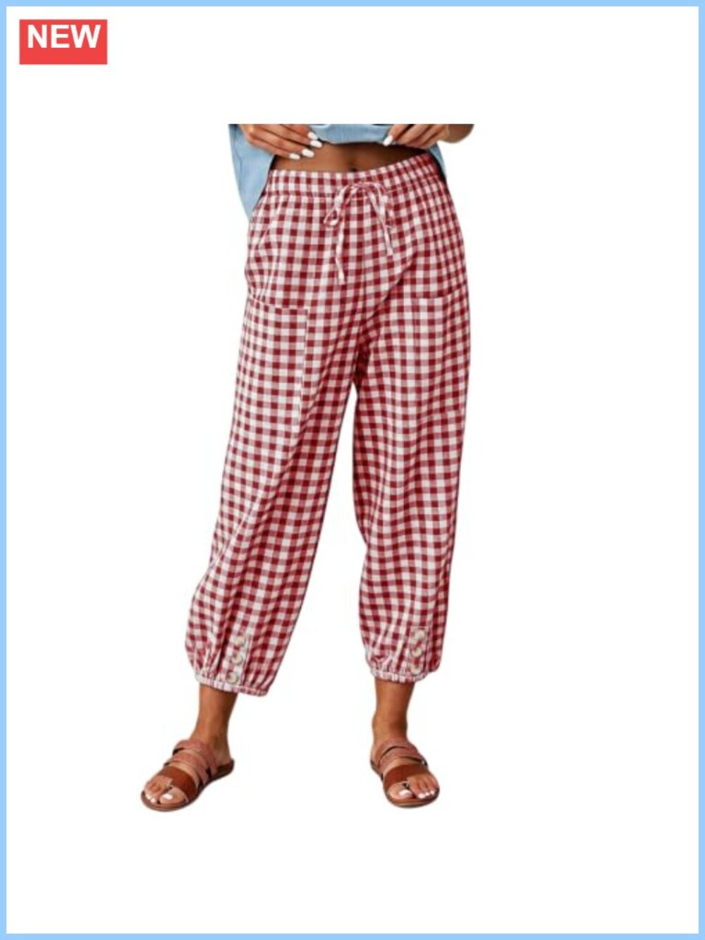100% Cotton Women's Casual Cropped Ankle Capri Pants with Pockets Drawstring
